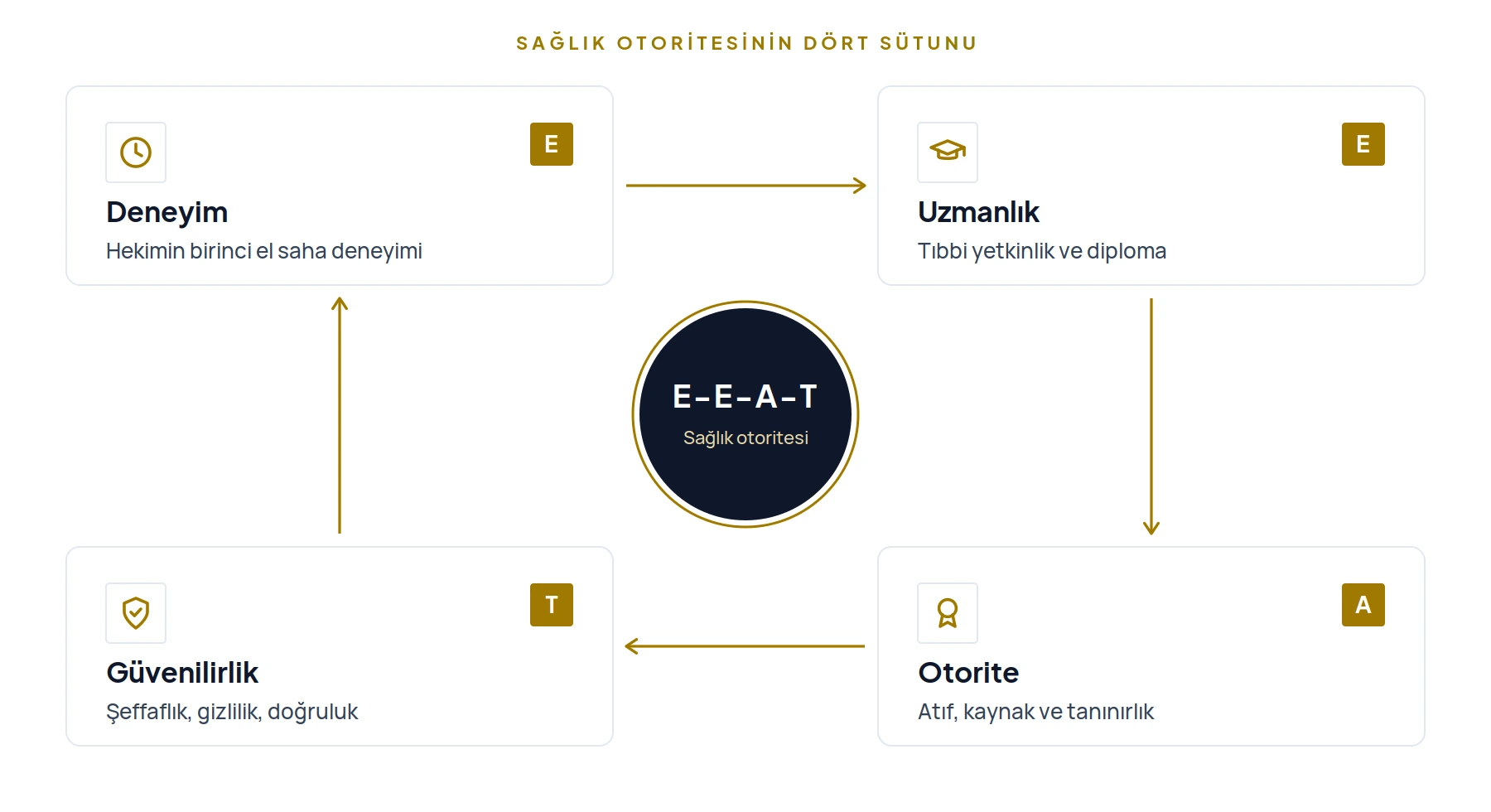 Sağlık sektörü E-E-A-T döngüsü: deneyim, uzmanlık, otorite ve güvenilirlik